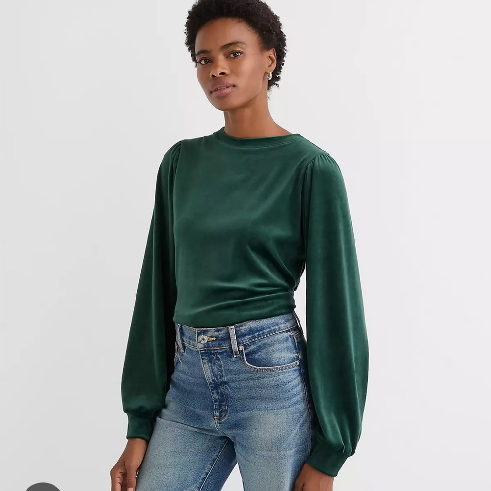 NWOT Loft Forest Green Long Sleeve Velour Sweatshirt Top